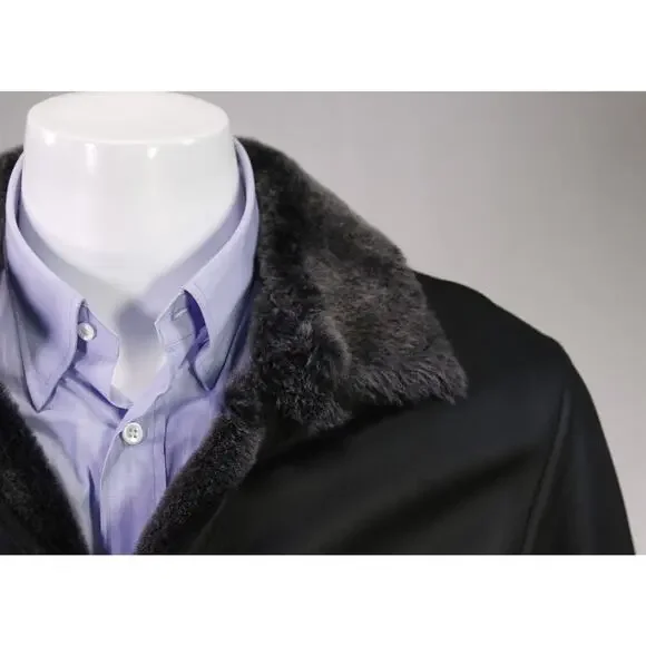 LaMatta Men's Black Leather Shearling Lined Coat Eu 54 - US 44 - Picture 4 of 10